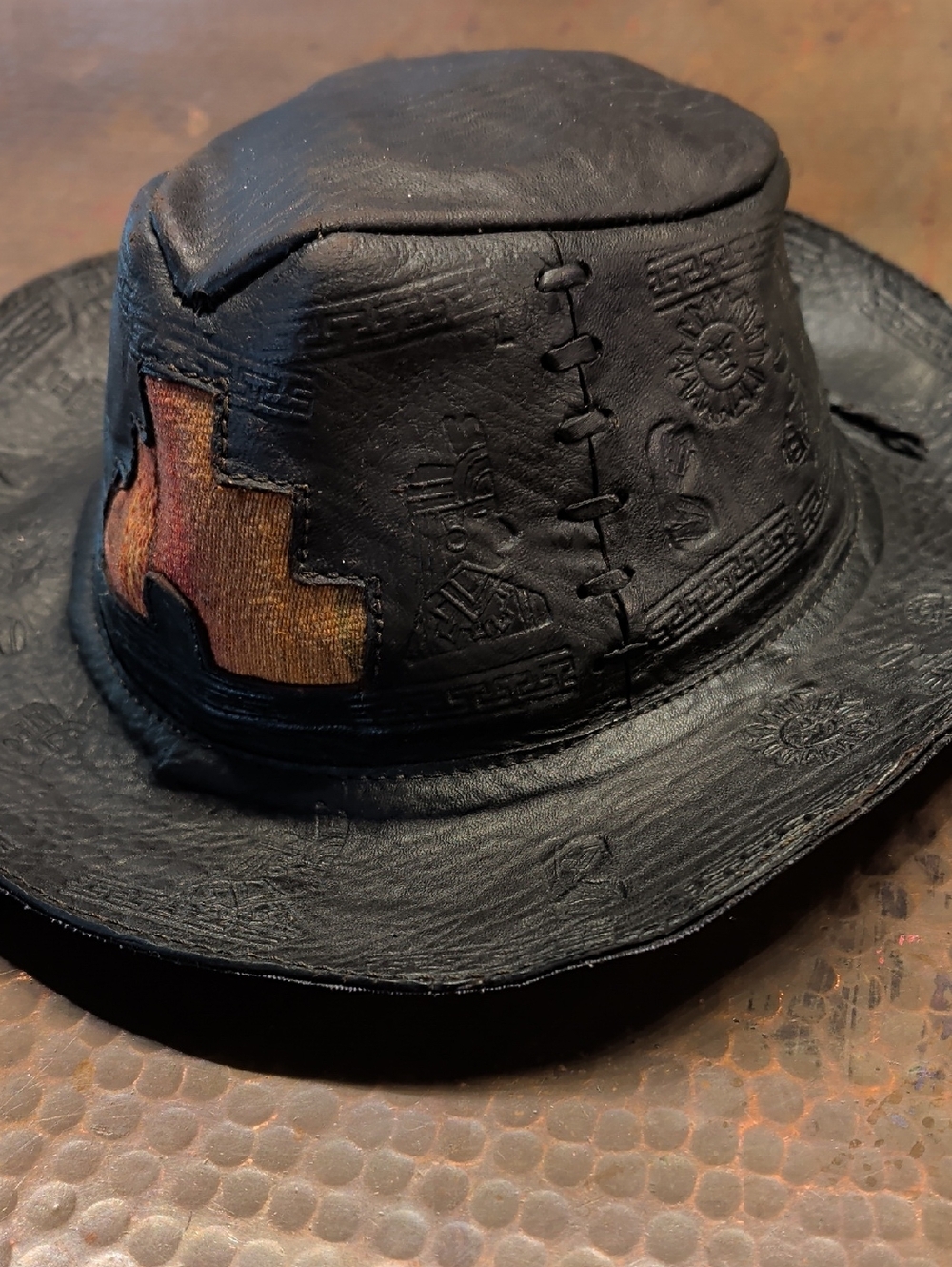 Brown Leather Western Cowboy Hat with Burnt Orange Accent